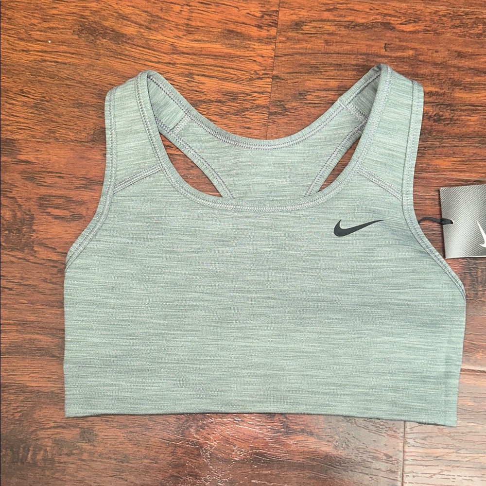 NWT Nike Swoosh Medium Support Gray with Black Swoosh Sports Bra (XS)